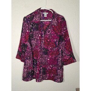 Maggie Barnes for Catherines Women's Purple Floral Blouse Shirt 3/4 Sleeve 0X